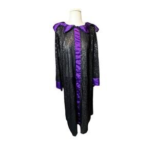 Vintage Disney villain Maleficent Costume black/ purple sparkly Cape Robe Cloak